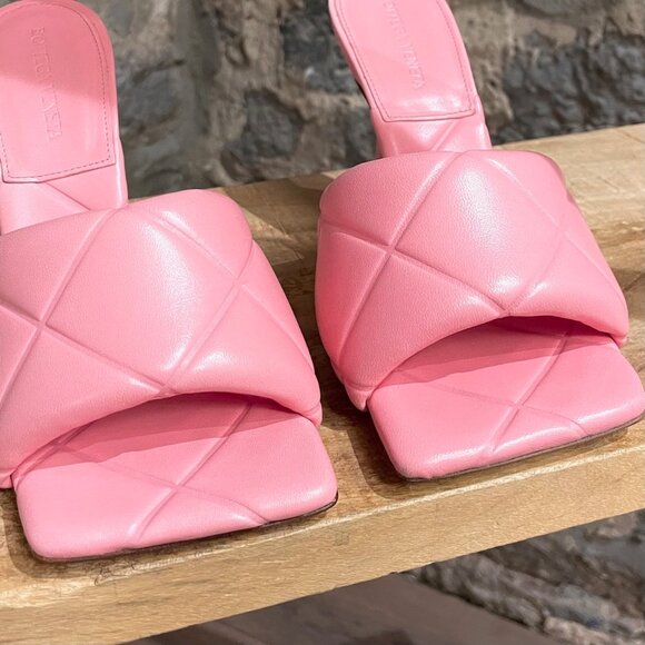 Bottega Veneta Blossom Pink Leather The Rubber Lido Heeled Sandals - Picture 4 of 11